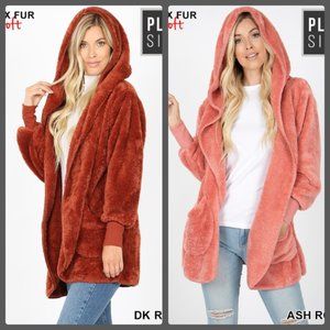 NEW SHERPA FAUX FUR HOODED CARDIGAN TEDDY JACKET